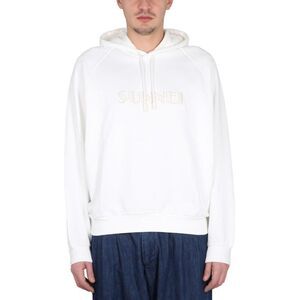 SUNNEI Embroidered Logo Cotton Hoodie Men Beige Sweaters & Cardigans